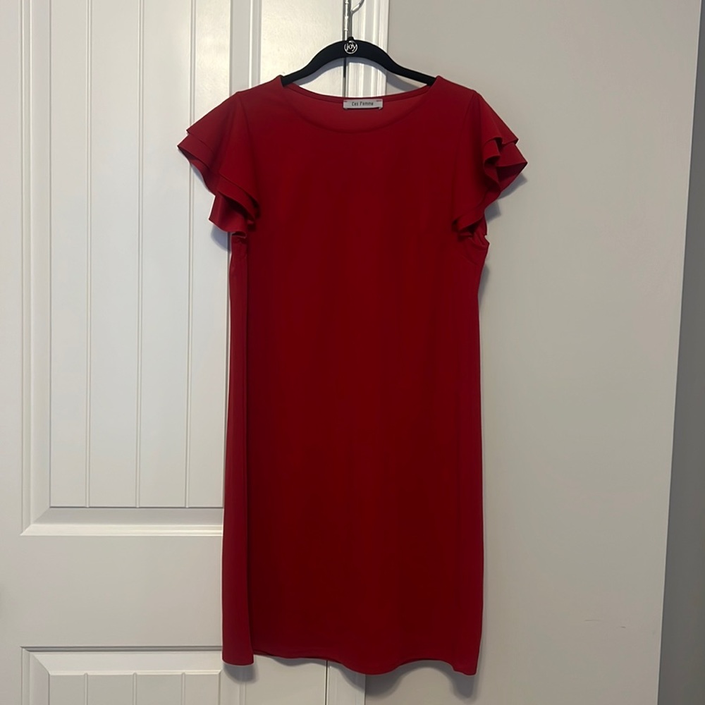 Red Flutter Sleeve Dress